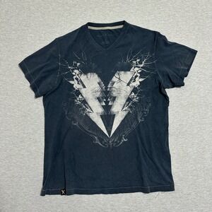 Marc Ecko Cut & Sew V-Neck Graphic‎ T-Shirt Lightning Bolt Black Mens Size L